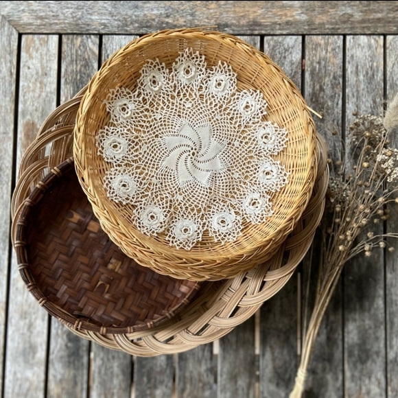 SOLD BOHEMIAN Wicker Rattan Basket Wall - Picture 5 of 6